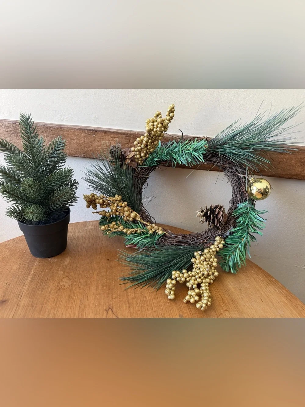 Hobby Lobby Gold Berry and Green Pine rattan Wreath
